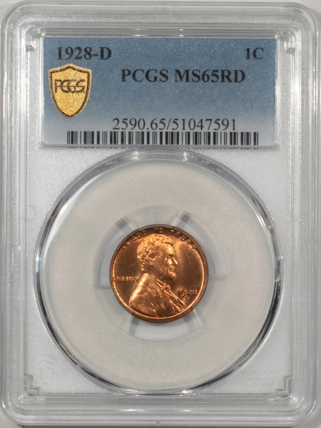 Lincoln Cents (Wheat) 1928-D LINCOLN CENT – PCGS MS-65 RD LUSTROUS RED GEM, TOUGHER DATE!