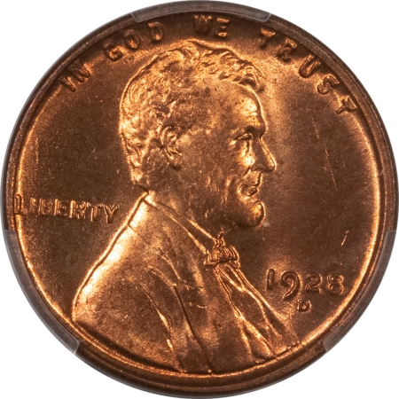 Lincoln Cents (Wheat) 1928-D LINCOLN CENT – PCGS MS-65 RD LUSTROUS RED GEM, TOUGHER DATE!