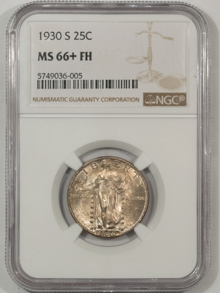 New Certified Coins 1930-S STANDING LIBERTY QUARTER – NGC MS-66+ FH, LOVELY W/ SUPERB LOOK!