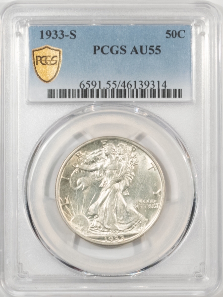 New Certified Coins 1933-S WALKING LIBERTY HALF DOLLAR – PCGS AU-55, BLAST WHITE!