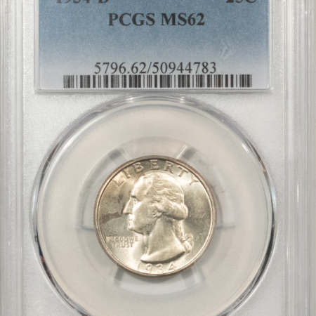 U.S. Certified Coins 1934-D WASHINGTON QUARTER – PCGS MS-62, FRESH & FLASHY, TOUGH DATE!