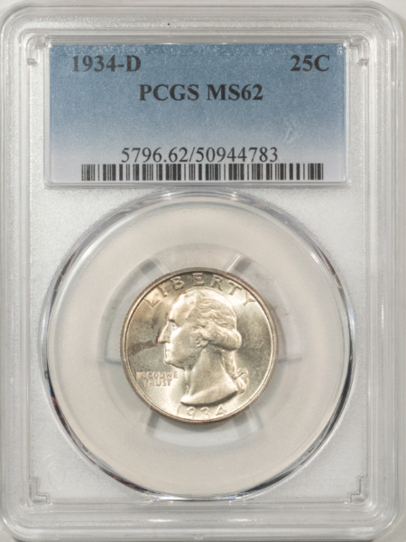 New Certified Coins 1934-D WASHINGTON QUARTER – PCGS MS-62, FRESH & FLASHY, TOUGH DATE!