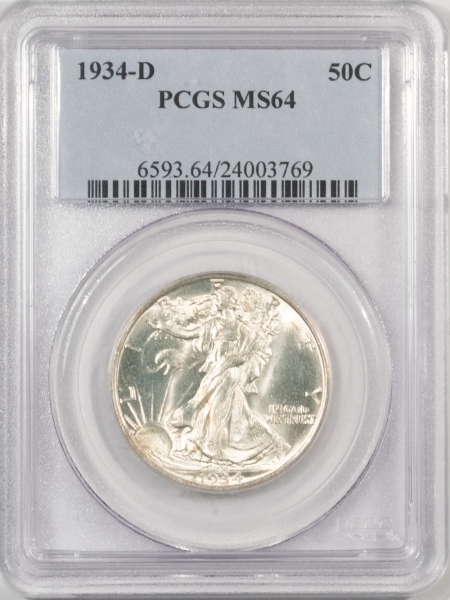 New Certified Coins 1934-D WALKING LIBERTY HALF DOLLAR – PCGS MS-64, BLAST WHITE & PREMIUM QUALITY!