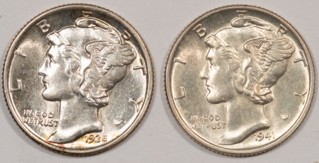 Mercury Dimes 1935, 1941 MERCURY DIMES, LOT/2 – ORIGINAL UNCIRCULATED!