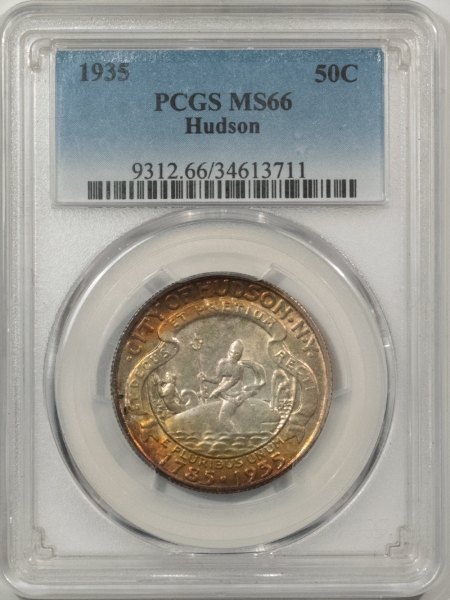 New Certified Coins 1935 HUDSON COMMEMORATIVE HALF DOLLAR PCGS MS-66 PREMIUM QUALITY, PRETTY TONING!