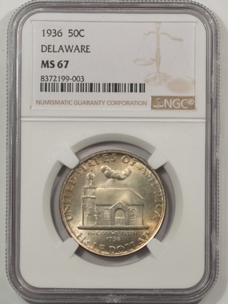 New Certified Coins 1936 DELAWARE COMMEMORATIVE HALF DOLLAR – NGC MS-67, SUPERB GEM!