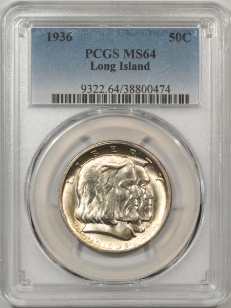 New Certified Coins 1936 LONG ISLAND COMMEMORATIVE HALF DOLLAR – PCGS MS-64, LUSTROUS!