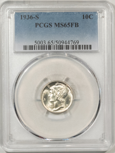 Mercury Dimes 1936-S MERCURY DIME – PCGS MS-65 FB, BLAST WHITE GEM!