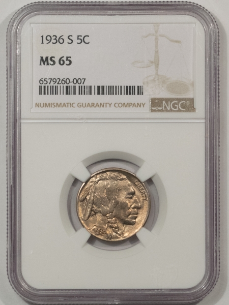 Buffalo Nickels 1936-S BUFFALO NICKEL – NGC MS-65, GEM!