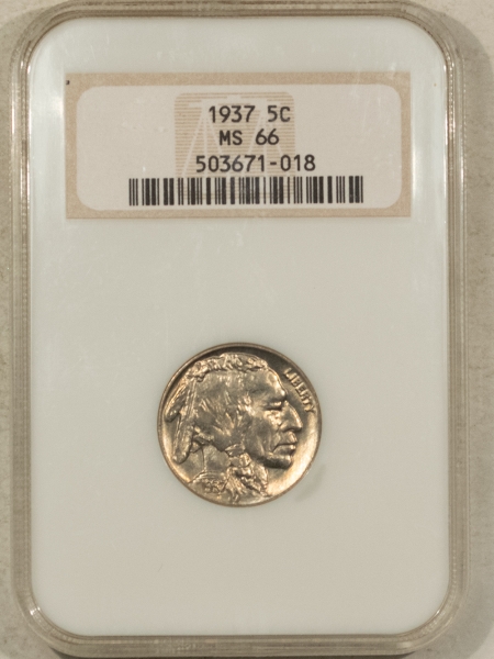 Buffalo Nickels 1937 BUFFALO NICKEL – NGC MS-66, FATTY! PREMIUM QUALITY!