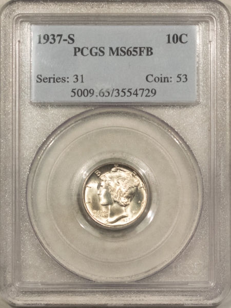 Mercury Dimes 1937-S MERCURY DIME – PCGS MS-65 FB, BLAST WHITE GEM!