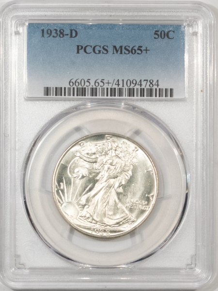 New Certified Coins 1938-D WALKING LIBERTY HALF DOLLAR – PCGS MS-65+, BLAZING WHITE GEM!