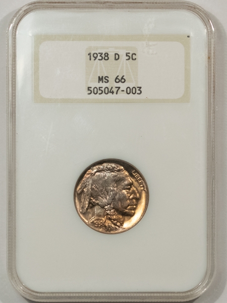 Buffalo Nickels 1938-D BUFFALO NICKEL – NGC MS-66, FATTY HOLDER & PREMIUM QUALITY!