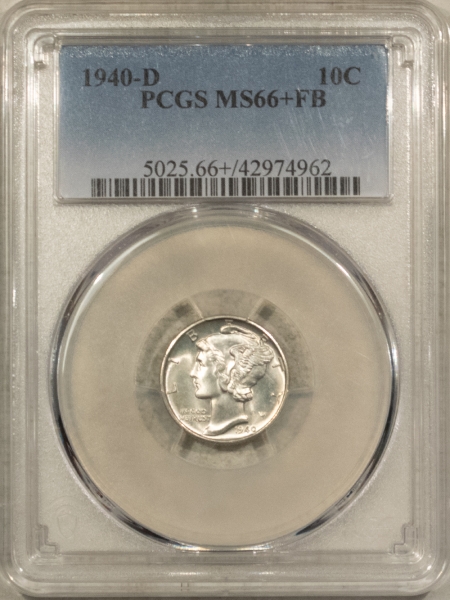 Mercury Dimes 1940-D MERCURY DIME – PCGS MS-66+ FB, SUPERB WHITE!