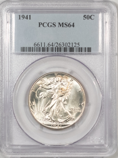 New Certified Coins 1941 WALKING LIBERTY HALF DOLLAR – PCGS MS-64, WHITE & PREMIUM QUALITY!