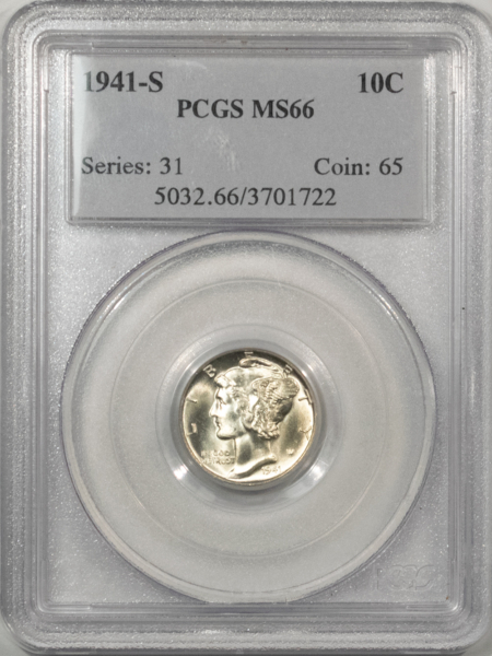 Mercury Dimes 1941-S MERCURY DIME – PCGS MS-66, BLAST WHITE!