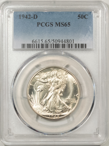 New Certified Coins 1942-D WALKING LIBERTY HALF DOLLAR – PCGS MS-65 BLAST WHITE GEM!