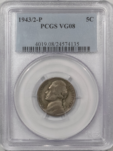 Jefferson Nickels 1943/2-P JEFFERSON NICKEL – PCGS VG-8