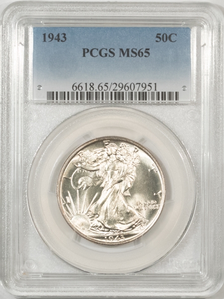 New Certified Coins 1943 WALKING LIBERTY HALF DOLLAR – PCGS MS-65, WHITE & PREMIUM QUALITY!