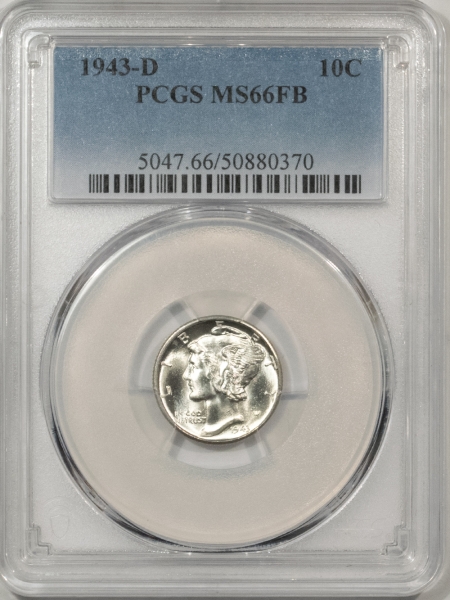 Mercury Dimes 1943-D MERCURY DIME – PCGS MS-66 FB, LUSTER!