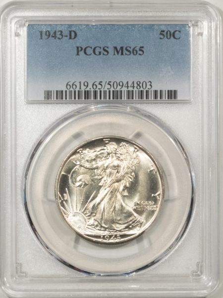 New Certified Coins 1943-D WALKING LIBERTY HALF DOLLAR – PCGS MS-65, PREMIUM QUALITY!