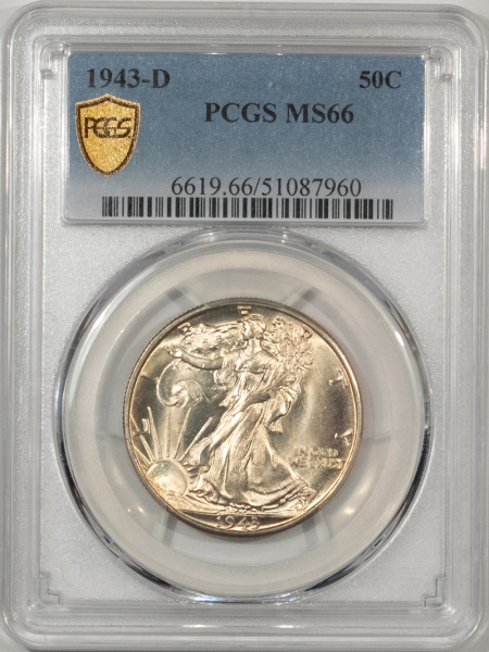 New Certified Coins 1943-D WALKING LIBERTY HALF DOLLAR – PCGS MS-66, PREMIUM QUALITY!