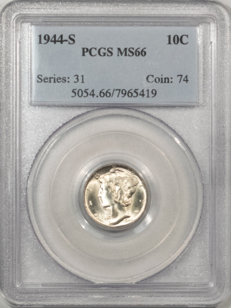 Mercury Dimes 1944-S MERCURY DIME – PCGS MS-66, BLAST WHITE!