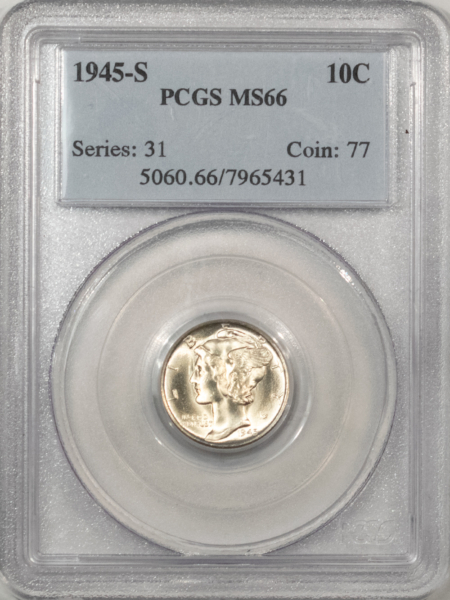 Mercury Dimes 1945-S MERCURY DIME – PCGS MS-66, BLAZING WHITE!