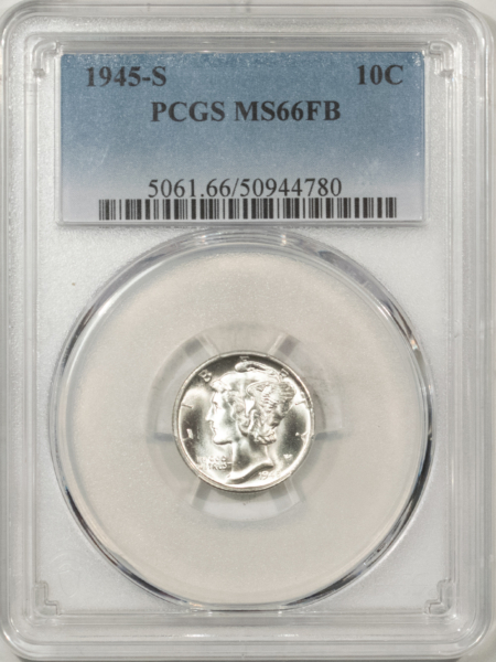 Mercury Dimes 1945-S MERCURY DIME – PCGS MS-66 FB, BLAZING WHITE & SUPERB!