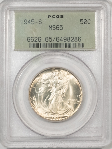 New Certified Coins 1945-S WALKING LIBERTY HALF DOLLAR PCGS MS-65, OLD GREEN HOLDER PREMIUM QUALITY!