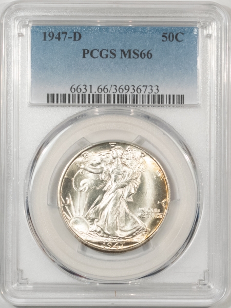 New Certified Coins 1947-D WALKING LIBERTY HALF DOLLAR – PCGS MS-66, BLAZING LUSTER! PRETTY!