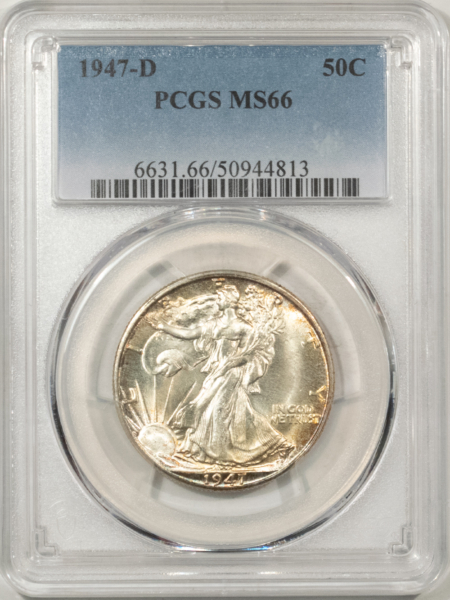 New Certified Coins 1947-D WALKING LIBERTY HALF DOLLAR – PCGS MS-66, FRESH & PREMIUM QUALITY!