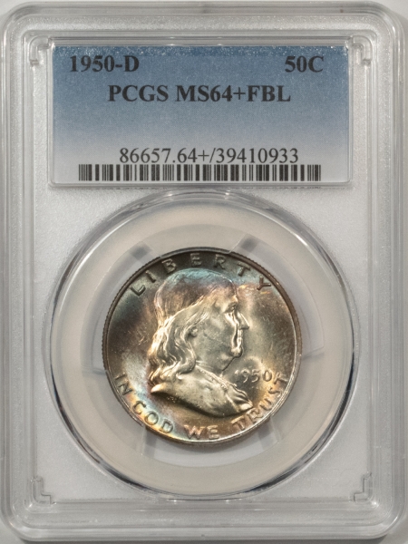 Franklin Halves 1950-D FRANKLIN HALF DOLLAR – PCGS MS-64+ FBL, PRETTY & PREMIUM QUALITY!