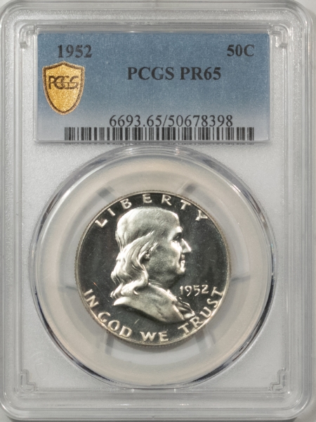 Franklin Halves 1952 PROOF FRANKLIN HALF DOLLAR – PCGS PR-65, WHITE GEM!