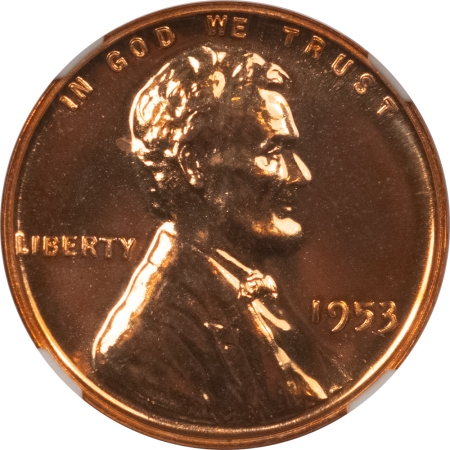 Lincoln Cents (Wheat) 1953 PROOF LINCOLN CENT – NGC PF-68 RD, VIRTUALLY PERFECT EARLY PROOF!