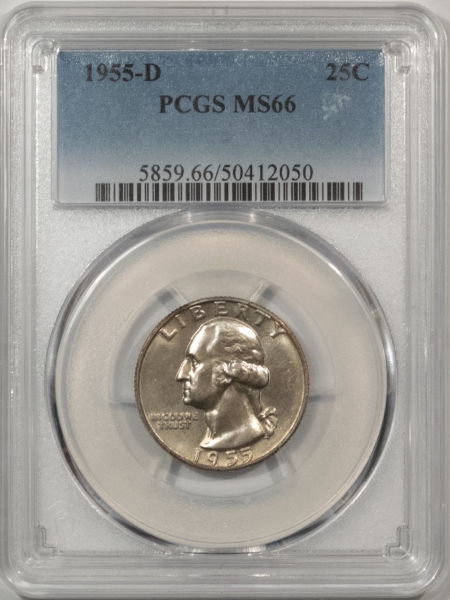 New Certified Coins 1955-D WASHINGTON QUARTER – PCGS MS-66, FRESH! 11K IN 67!