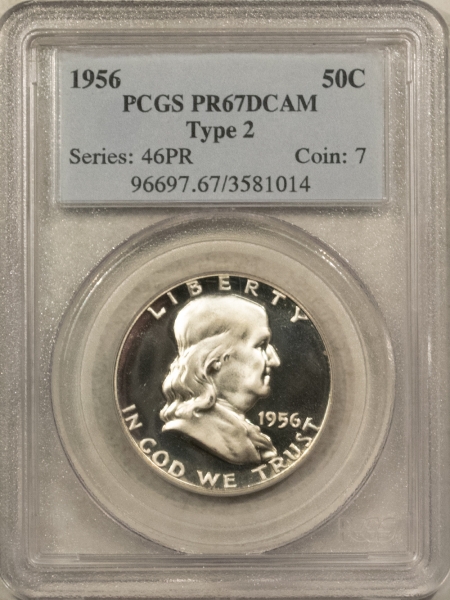 Franklin Halves 1956 PROOF FRANKLIN HALF DOLLAR TY 2 PCGS PR-67 DCAM, LOOKS 68! PREMIUM QUALITY!