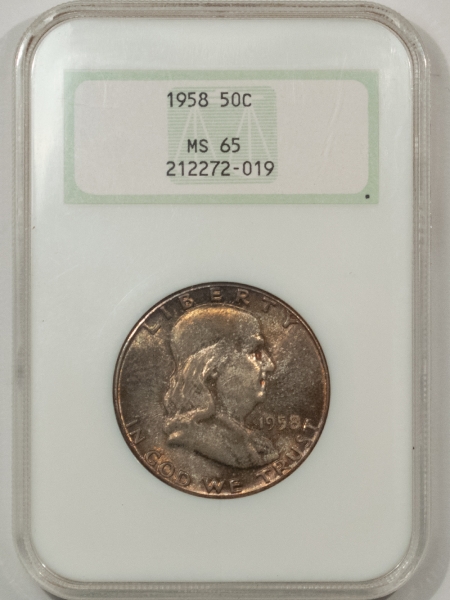 Franklin Halves 1958 FRANKLIN HALF DOLLAR – NGC MS-65, FATTIE HOLDER & PREMIUM QUALITY!