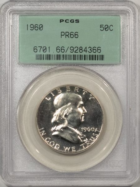 Franklin Halves 1960 PROOF FRANKLIN HALF DOLLAR – PCGS PR-66, OLD GREEN HOLDER, PREMIUM QUALITY!