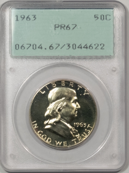 Franklin Halves 1963 PROOF FRANKLIN HALF DOLLAR – PCGS PR-67 LOOKS 68! RATTLER, PREMIUM QUALITY!