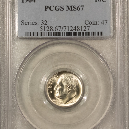 New Certified Coins 1964 ROOSEVELT DIME – PCGS MS-67, ONLY 11 HIGHER! PREMIUM QUALITY!