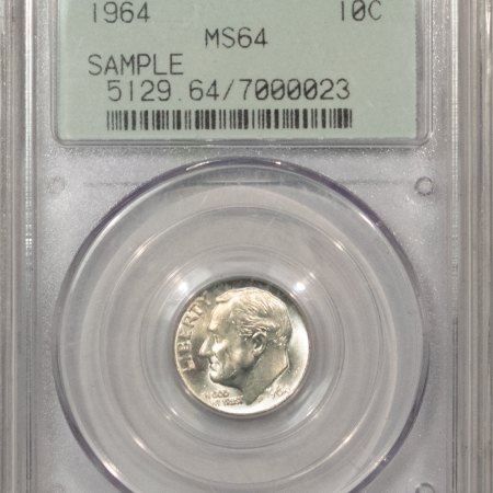 New Certified Coins 1964 ROOSEVELT DIME, SAMPLE – PCGS MS-64, OLD GREEN HOLDER!