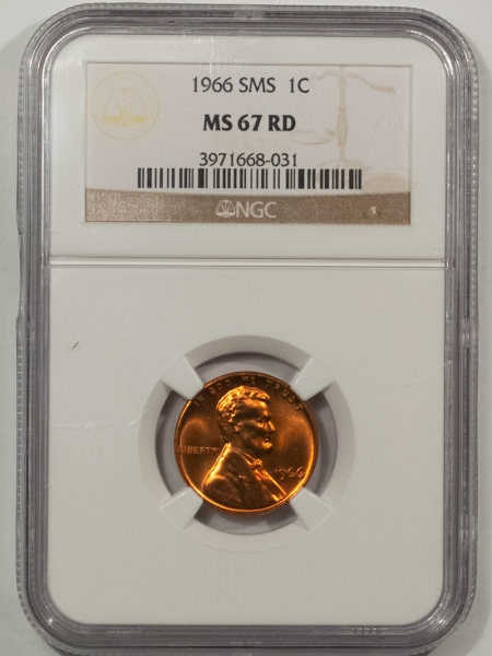 Lincoln Cents (Memorial) 1966 SMS LINCOLN CENT – NGC MS-67 RD, SPECIAL MINT SET COIN