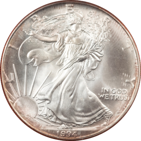 American Silver Eagles 1994 AMERICAN SILVER EAGLE 1 OZ SILVER COIN, ORIGINAL GEM BU IN SNAP-LOCK HOLDER