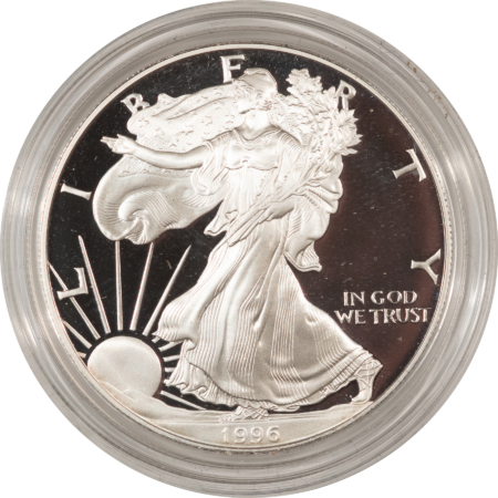 American Silver Eagles 1996 PROOF AMERICAN SILVER EAGLE 1 OZ SILVER BULLION COIN, FRESH GEM PR BOX/COA