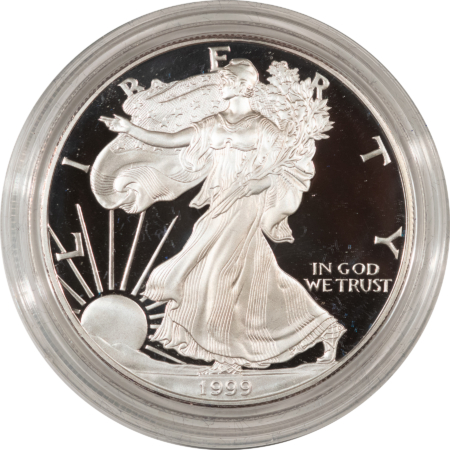 American Silver Eagles 1999 PROOF AMERICAN SILVER EAGLE 1 OZ SILVER BULLION COIN, FRESH GEM PR BOX/COA