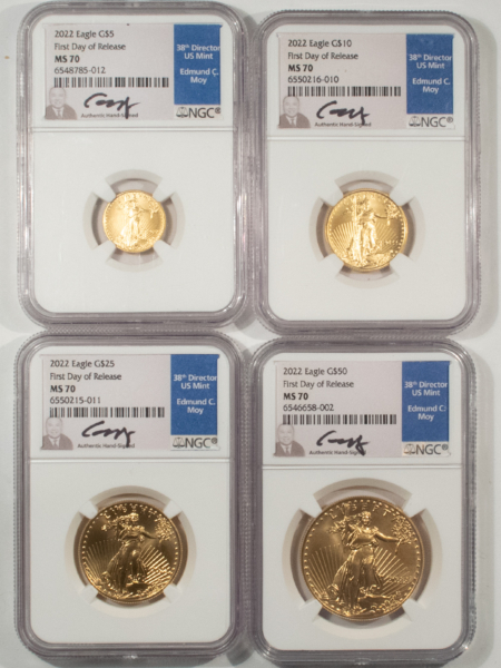 American Gold Eagles, Buffaloes, & Liberty Series 2022 4 COIN AMERICAN GOLD EAGLE COMPLETE SET, 1.85 AGW NGC MS-70 FIRST DAY, MOY!