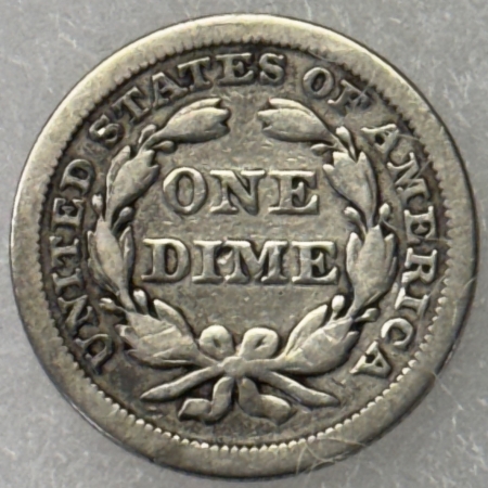 Liberty Seated Dimes 1844 LIBERTY SEATED DIME – CIRCULATED SCARCE DATE, FULL LIBERTY & STRONG DETAILS