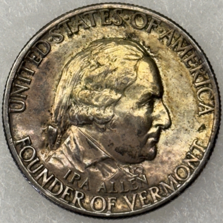 Early Commems 1927 VERMONT COMMEMORATIVE HALF DOLLAR – UNC DETAILS, ORIGINAL TONING, BUT WIPED