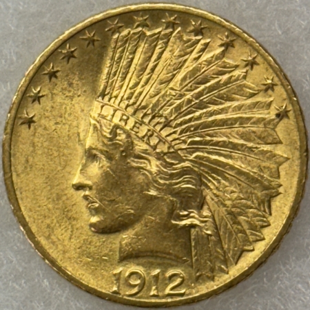 $10 1912 $10 INDIAN GOLD EAGLE – UNCIRCULATED, CLOSE TO CHOICE!